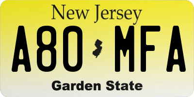 NJ license plate A80MFA