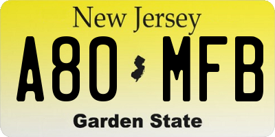 NJ license plate A80MFB