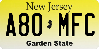 NJ license plate A80MFC