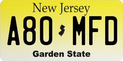 NJ license plate A80MFD