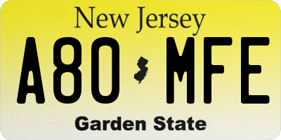 NJ license plate A80MFE