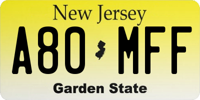 NJ license plate A80MFF
