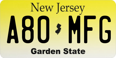 NJ license plate A80MFG
