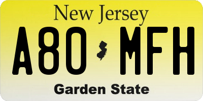 NJ license plate A80MFH