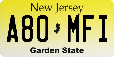 NJ license plate A80MFI