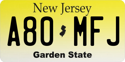 NJ license plate A80MFJ