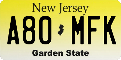 NJ license plate A80MFK