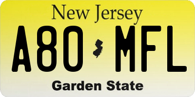 NJ license plate A80MFL