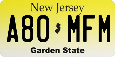 NJ license plate A80MFM