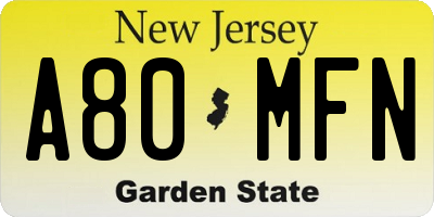 NJ license plate A80MFN