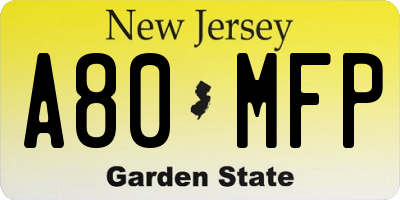 NJ license plate A80MFP