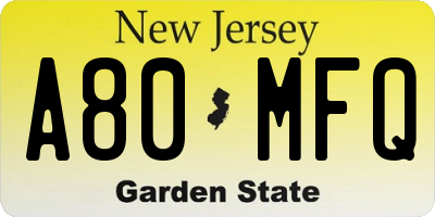 NJ license plate A80MFQ
