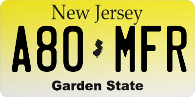 NJ license plate A80MFR