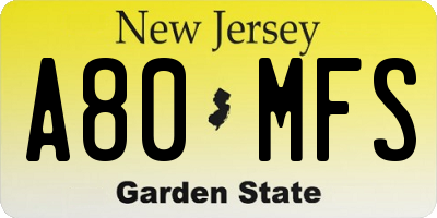 NJ license plate A80MFS