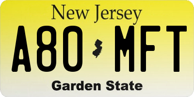 NJ license plate A80MFT