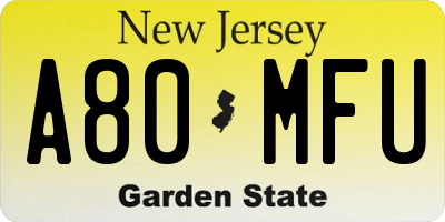 NJ license plate A80MFU