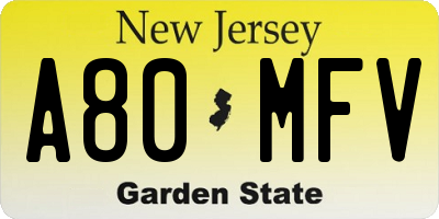 NJ license plate A80MFV