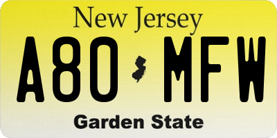 NJ license plate A80MFW