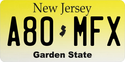 NJ license plate A80MFX