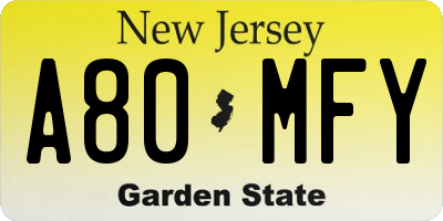 NJ license plate A80MFY
