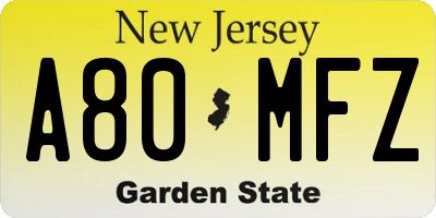 NJ license plate A80MFZ