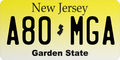 NJ license plate A80MGA