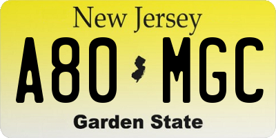 NJ license plate A80MGC