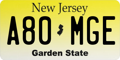NJ license plate A80MGE
