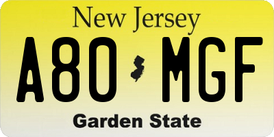 NJ license plate A80MGF