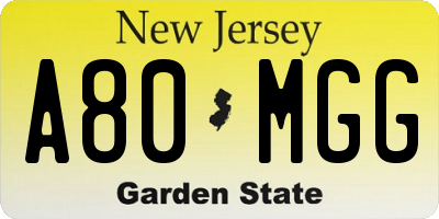 NJ license plate A80MGG