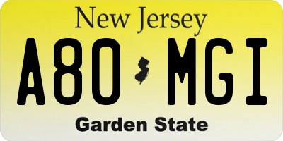 NJ license plate A80MGI