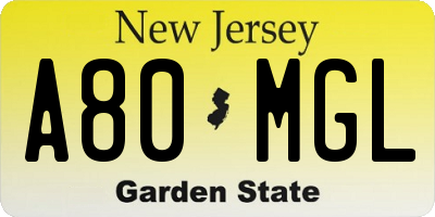 NJ license plate A80MGL