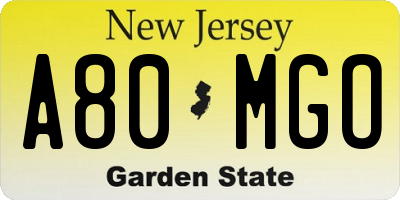 NJ license plate A80MGO