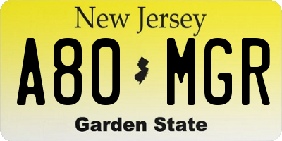 NJ license plate A80MGR