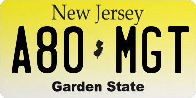 NJ license plate A80MGT