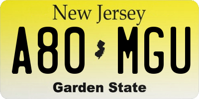 NJ license plate A80MGU