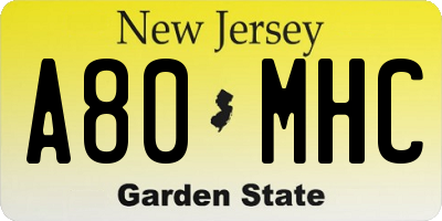 NJ license plate A80MHC