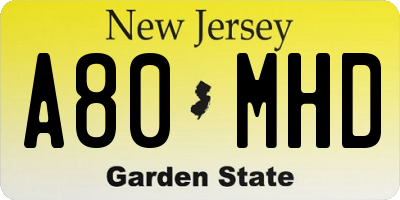 NJ license plate A80MHD