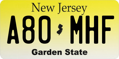 NJ license plate A80MHF