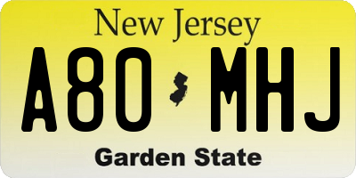 NJ license plate A80MHJ