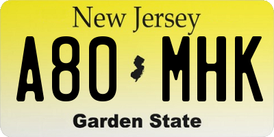 NJ license plate A80MHK