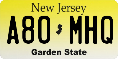 NJ license plate A80MHQ
