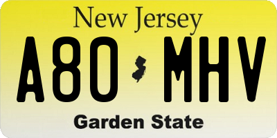 NJ license plate A80MHV