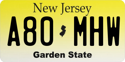 NJ license plate A80MHW