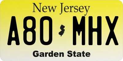 NJ license plate A80MHX