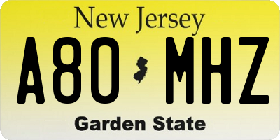 NJ license plate A80MHZ