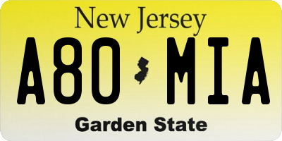 NJ license plate A80MIA