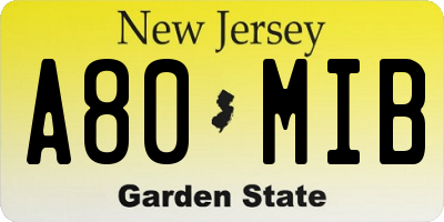NJ license plate A80MIB