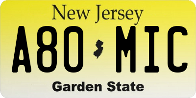 NJ license plate A80MIC