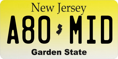 NJ license plate A80MID